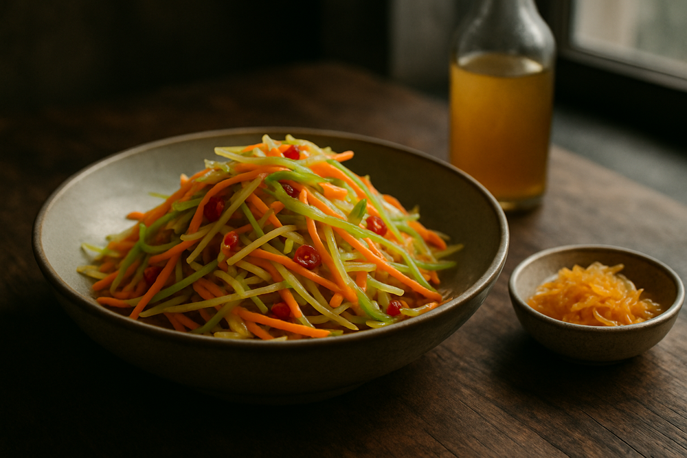 Atchara (Fermented Green Papaya Relish) in use