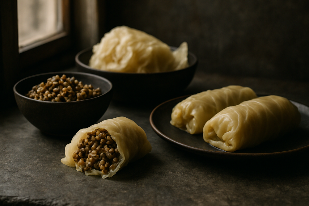 Fermented Green Cabbage Rolls (Whole-Leaf Kraut) in use